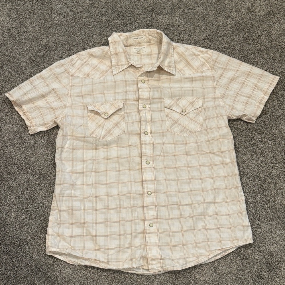 American Eagle Outfitters Light Beige Plaid Button Down Shirt Size Large